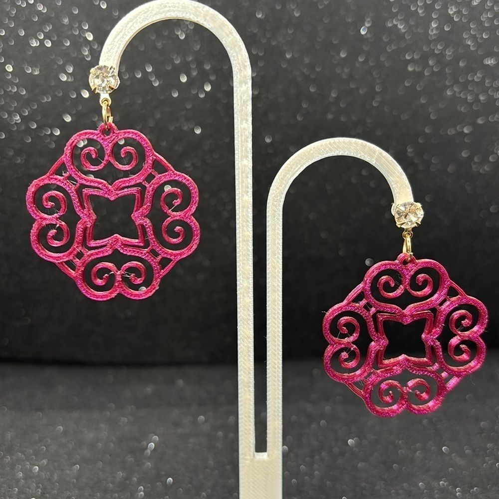 Gold and Burgundy Color Shift, Filigree Earrings - Picture 7 of 7
